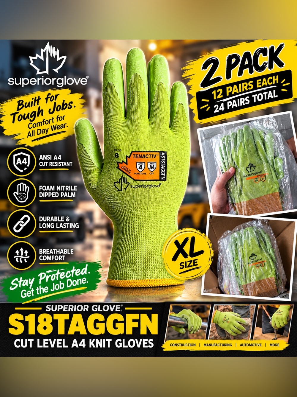 12 pair pack Superior Glove S18TAGGFN Cut Level A4 Knit Gloves – Foam Nitrile